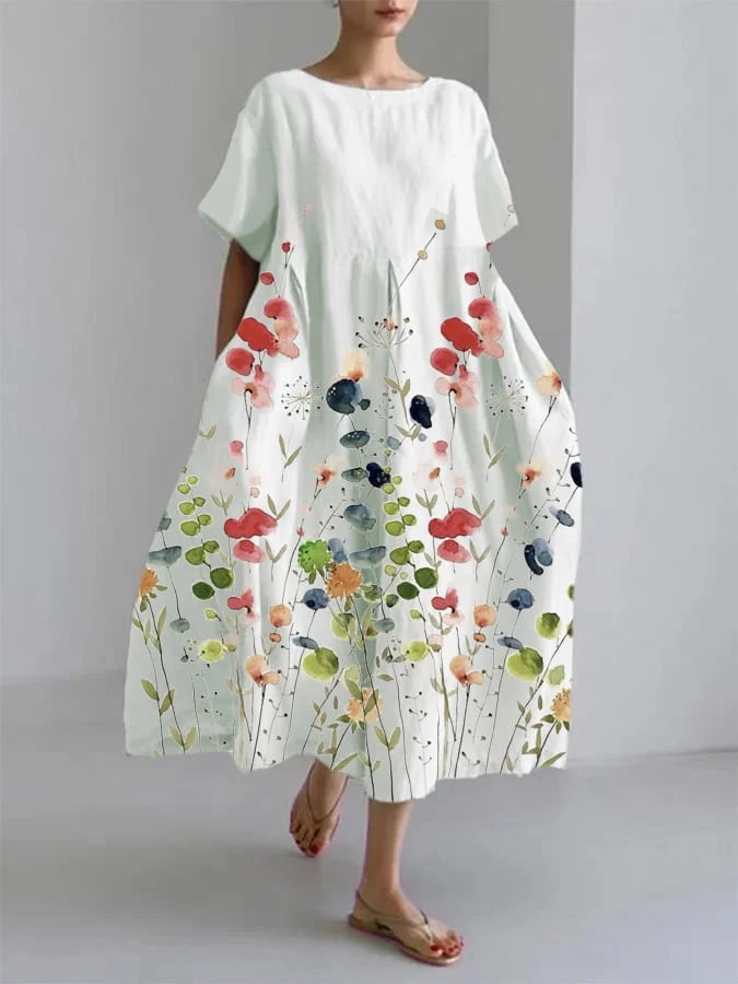 LILIANA | Casual long dress with freedom of movement and floral style for summer days