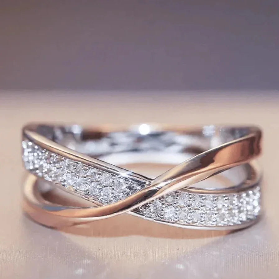 Ciara – Vintage Gold Woven Zirconia Silver Ring