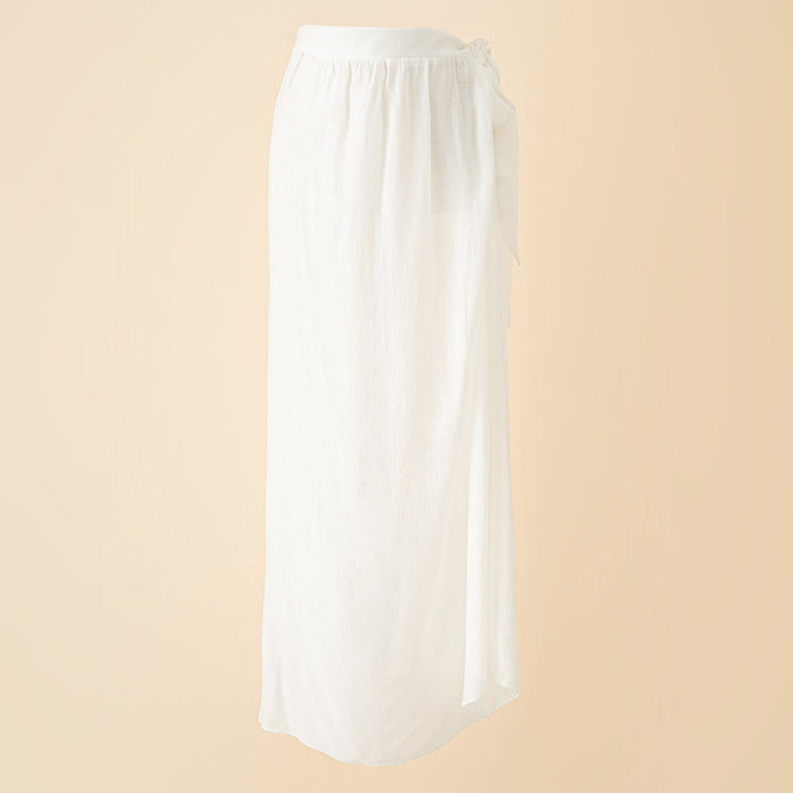 Convertible Wrap Split-Sides Maxi Skirt Cover-Up In White