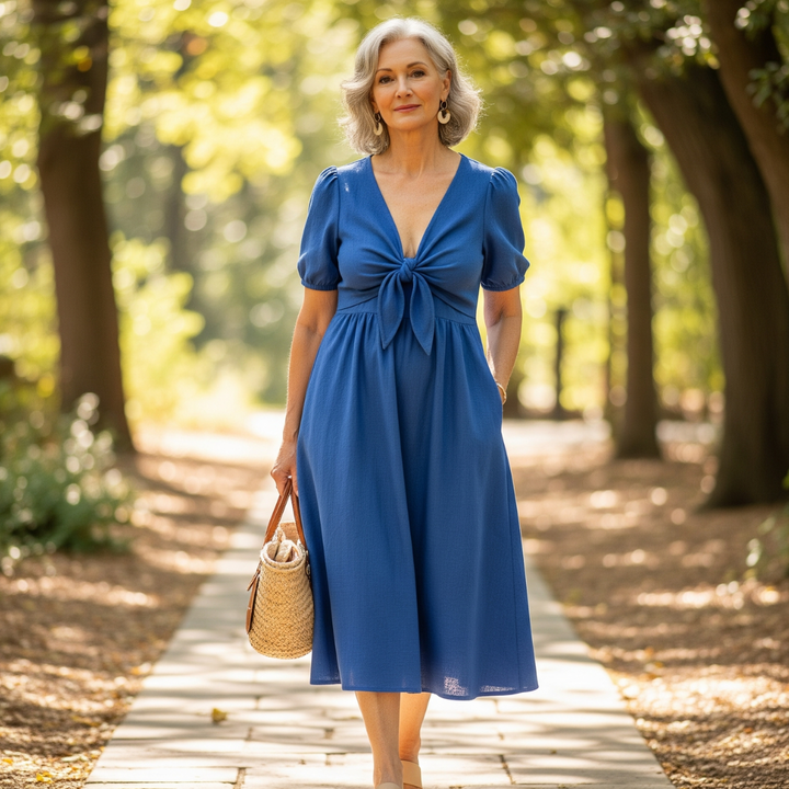 Marcia Linen-Tie Midi Dress