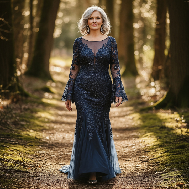 Celina Noir Embroidered Gown