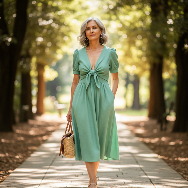 Marcia Linen-Tie Midi Dress