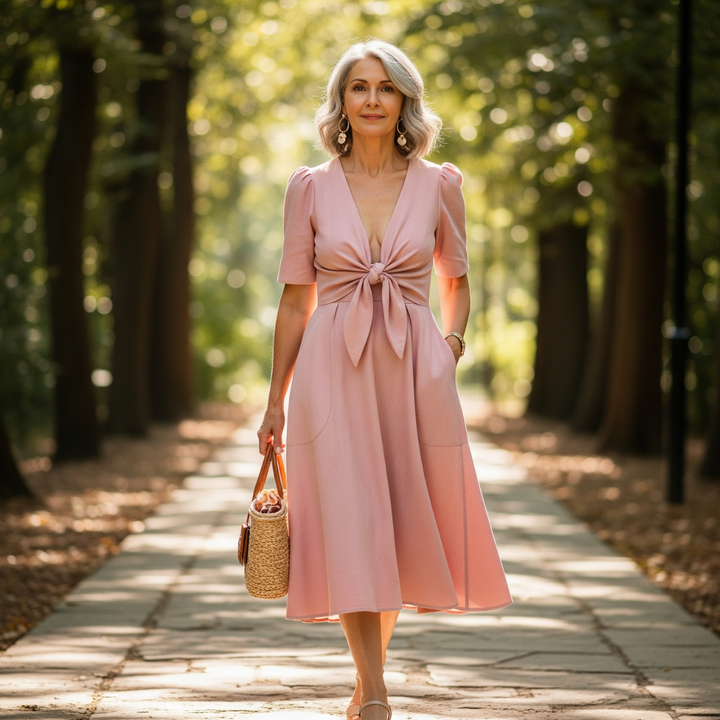 Marcia Linen-Tie Midi Dress