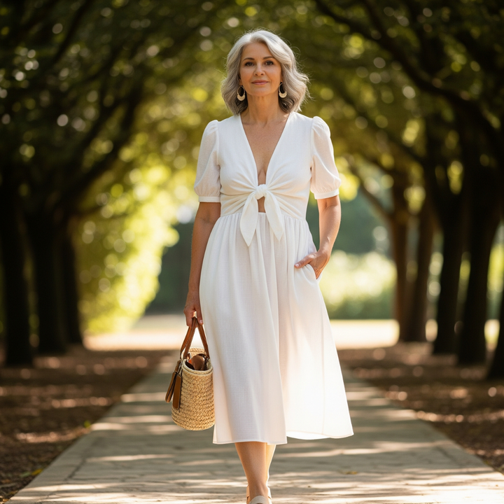 Marcia Linen-Tie Midi Dress