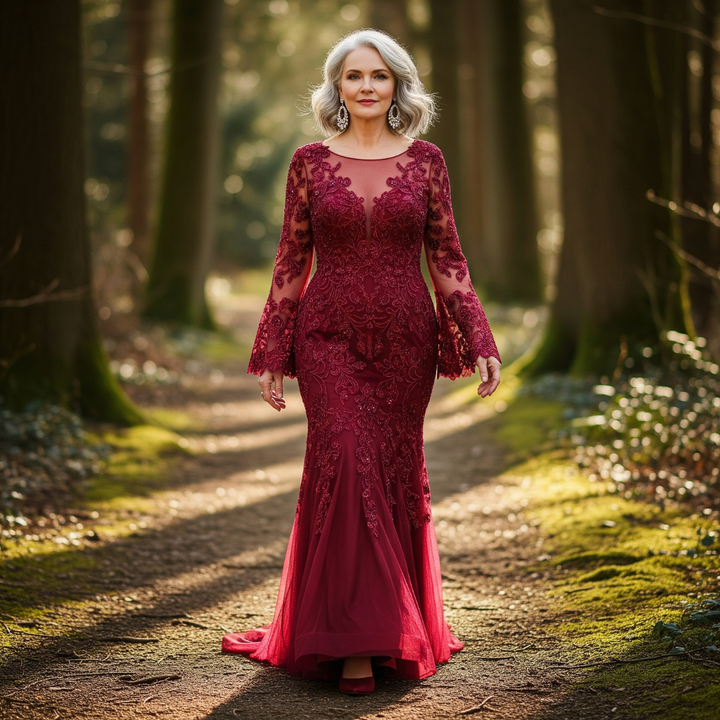Celina Noir Embroidered Gown