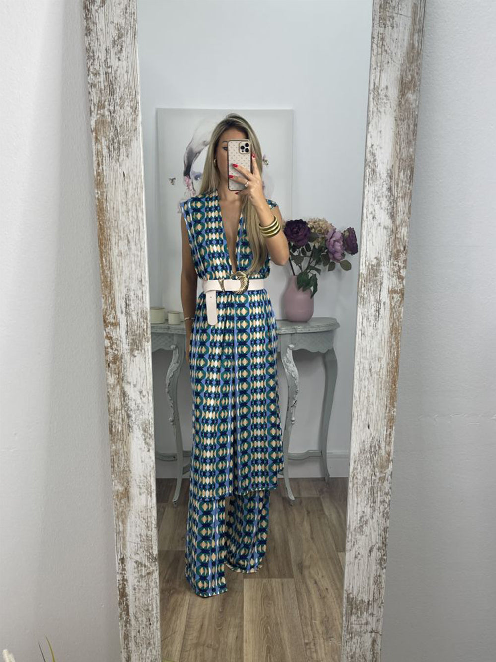 Vintage Check Flared Pants Suit