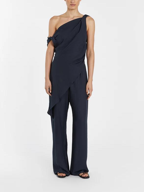 Ensemble haut et pantalon en lin mélangé à détails torsadés asymétriques
