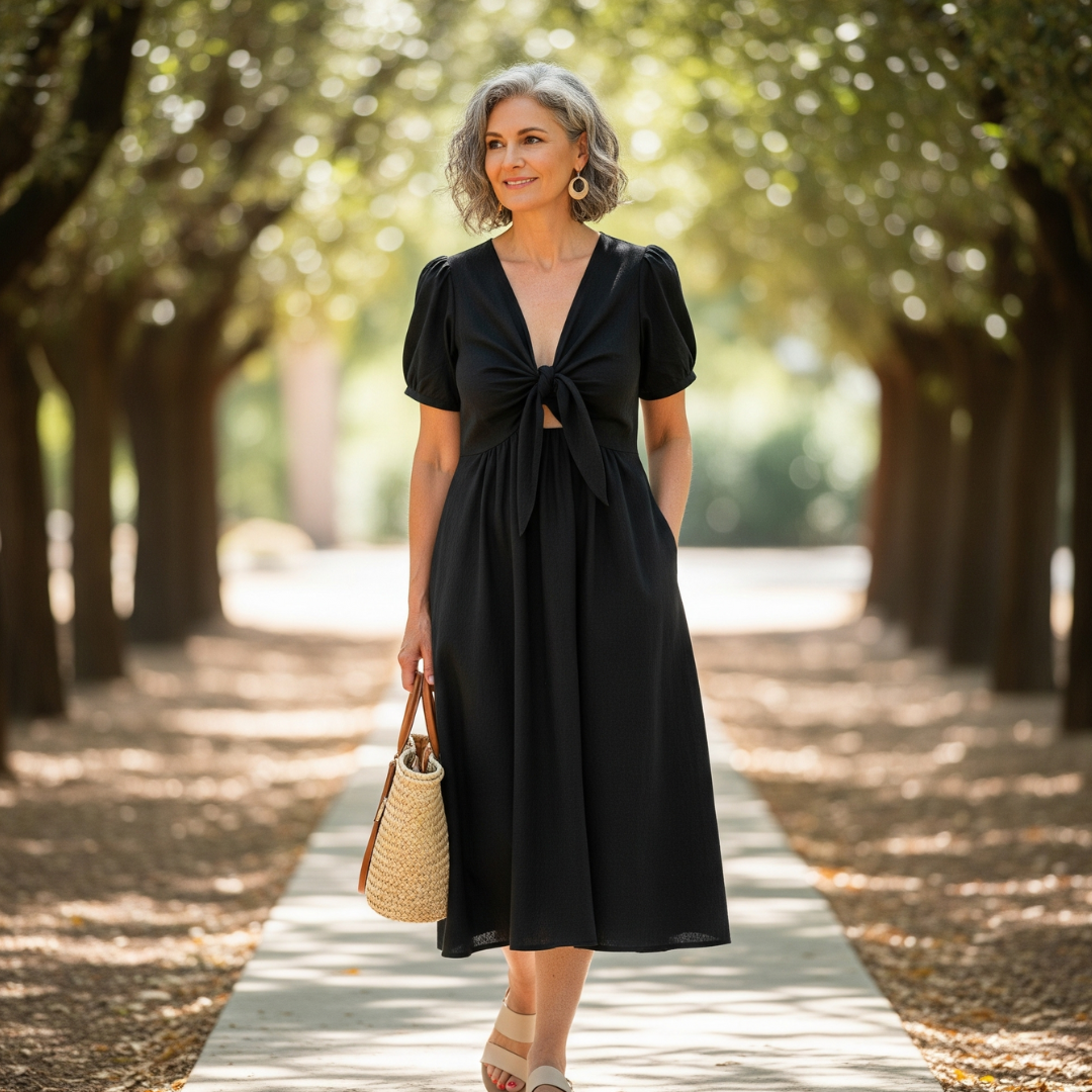 Marcia Linen-Tie Midi Dress