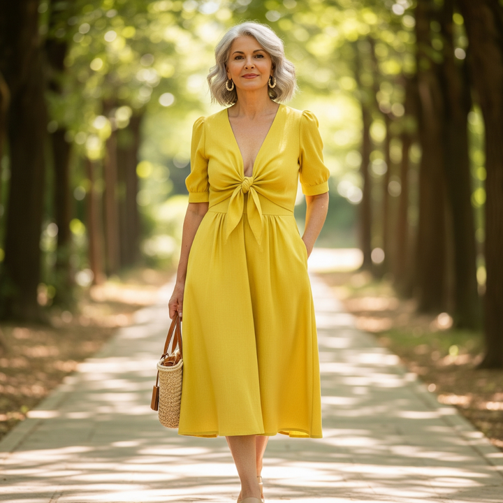 Marcia Linen-Tie Midi Dress