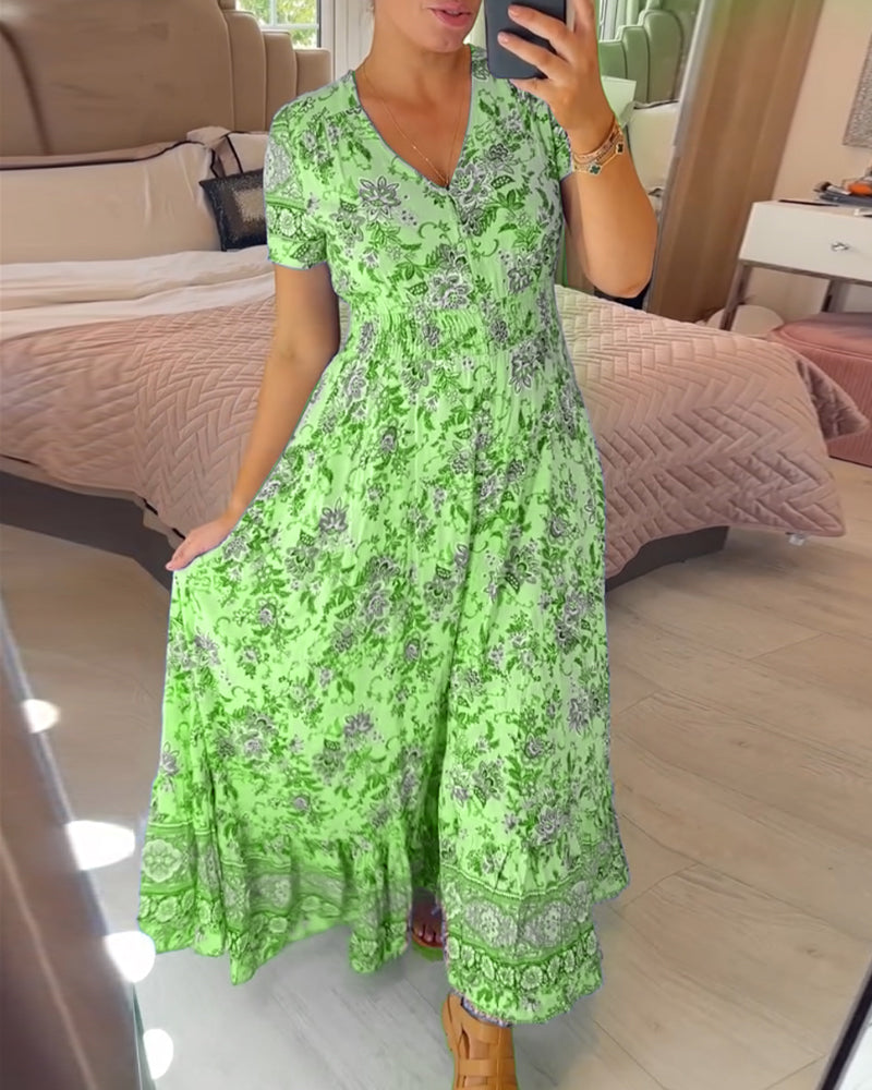 Denise™ - Floral Print Maxi Dress with V-Neck