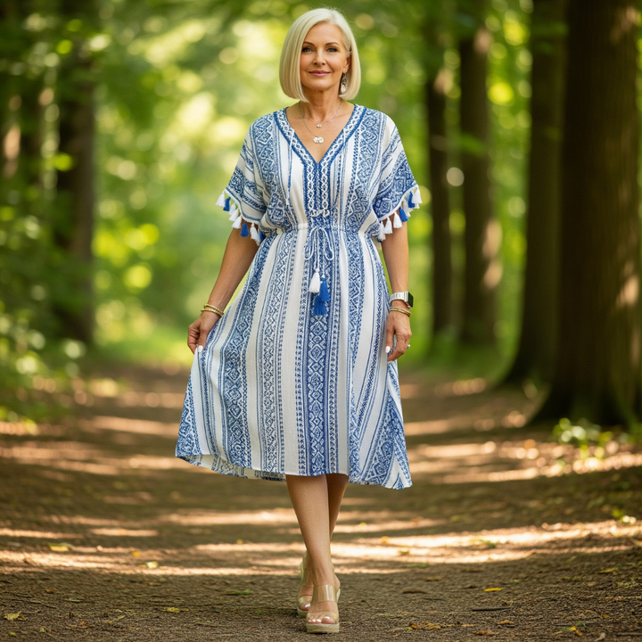 Claire™ - Vintage Bohemian Dress with Ethnic Print