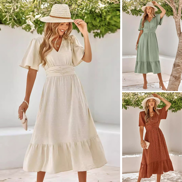 The Marcelle™ Ruched Cotton Midi Dress