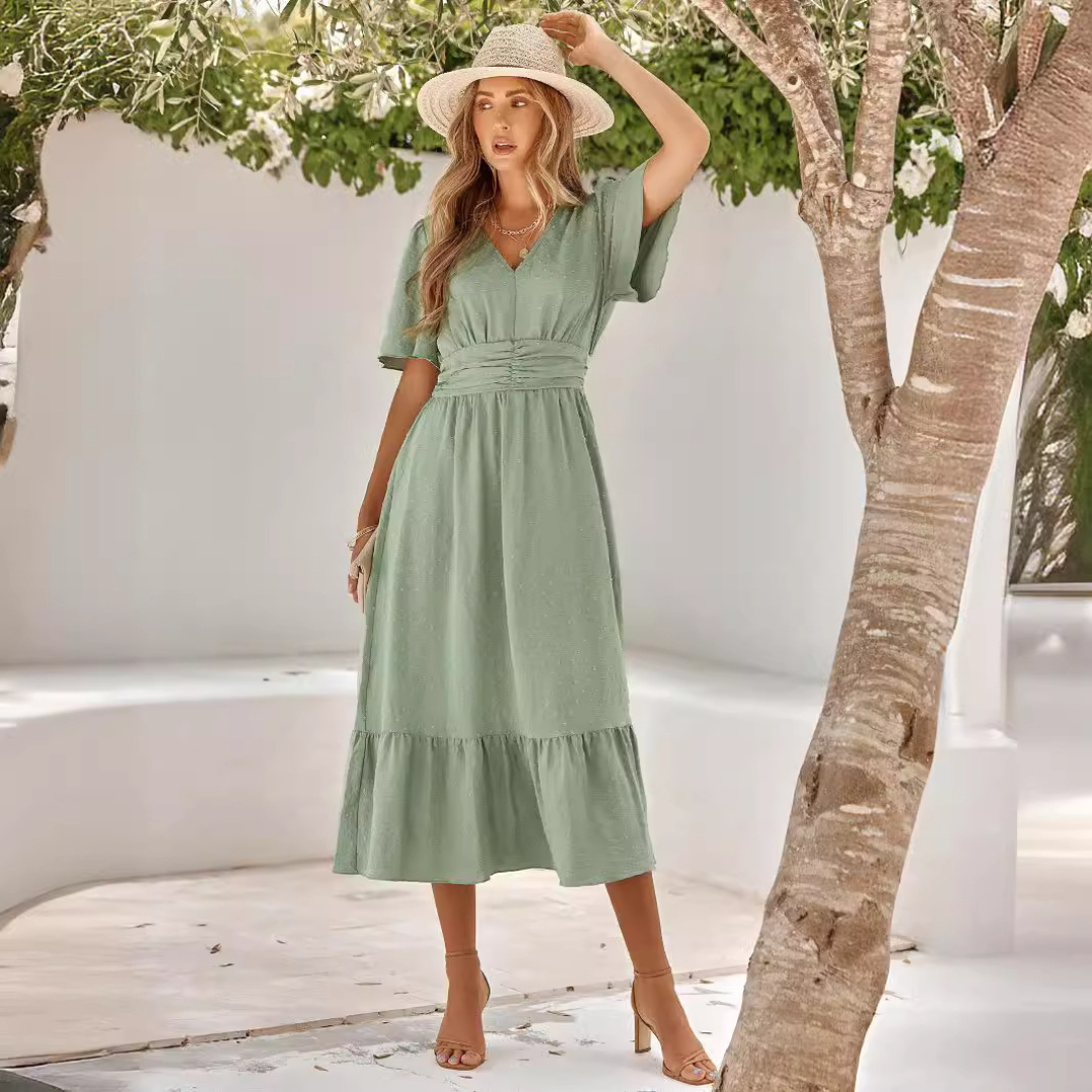 The Marcelle™ Ruched Cotton Midi Dress