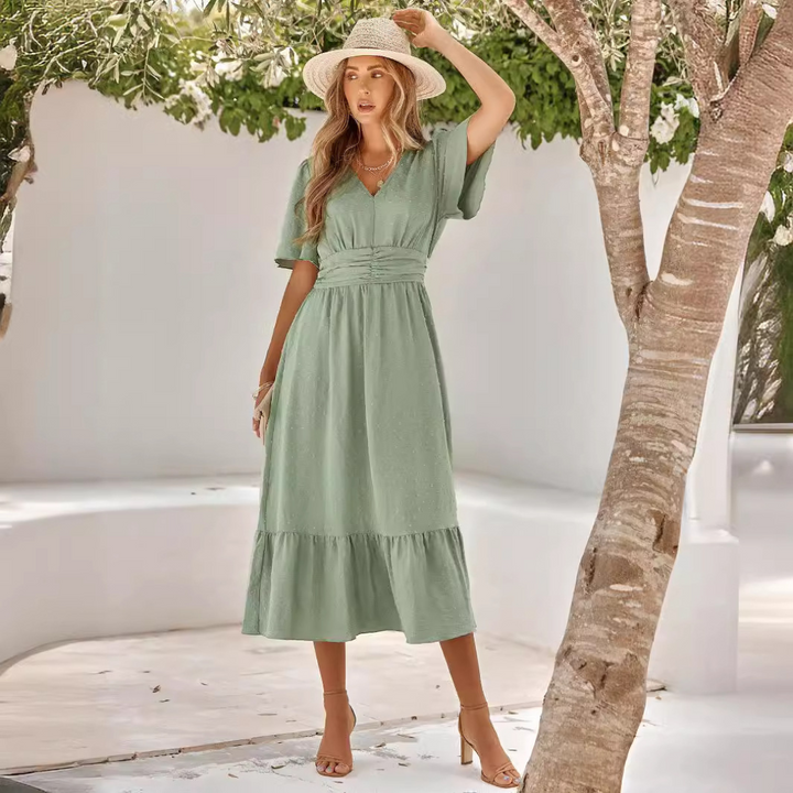 The Marcelle™ Ruched Cotton Midi Dress