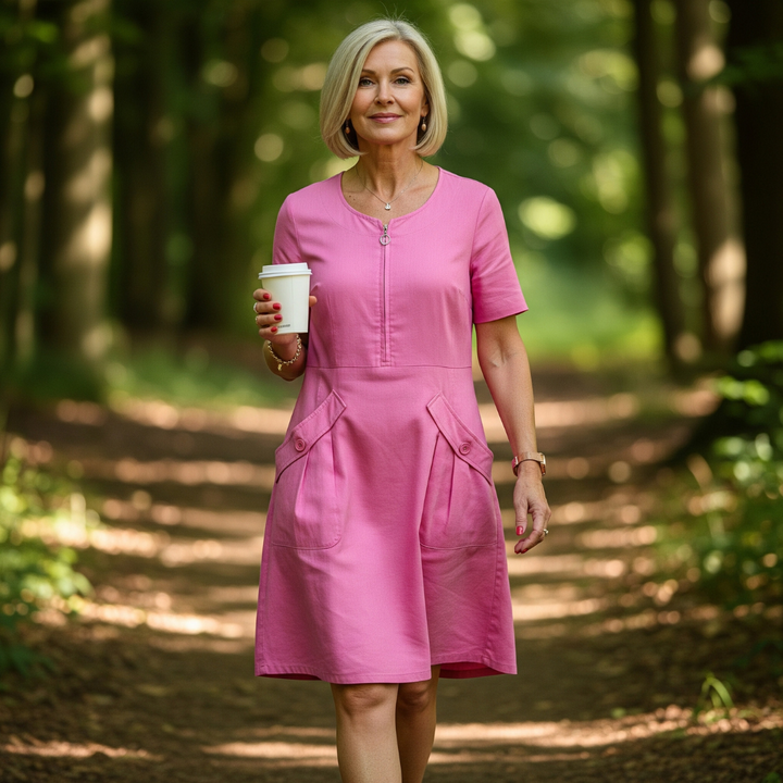 Sofia - Elegant Short Sleeve Cotton Dress With Pockets
