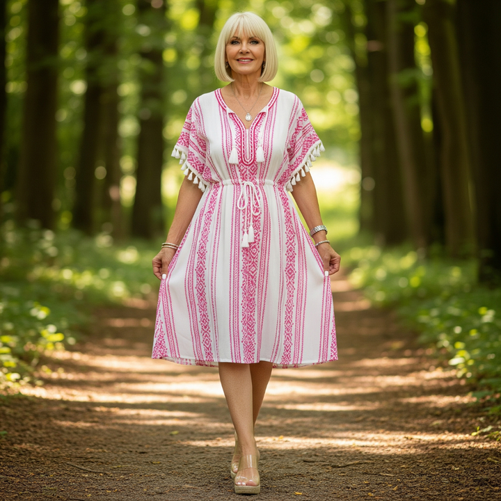 Claire™ - Vintage Bohemian Dress with Ethnic Print
