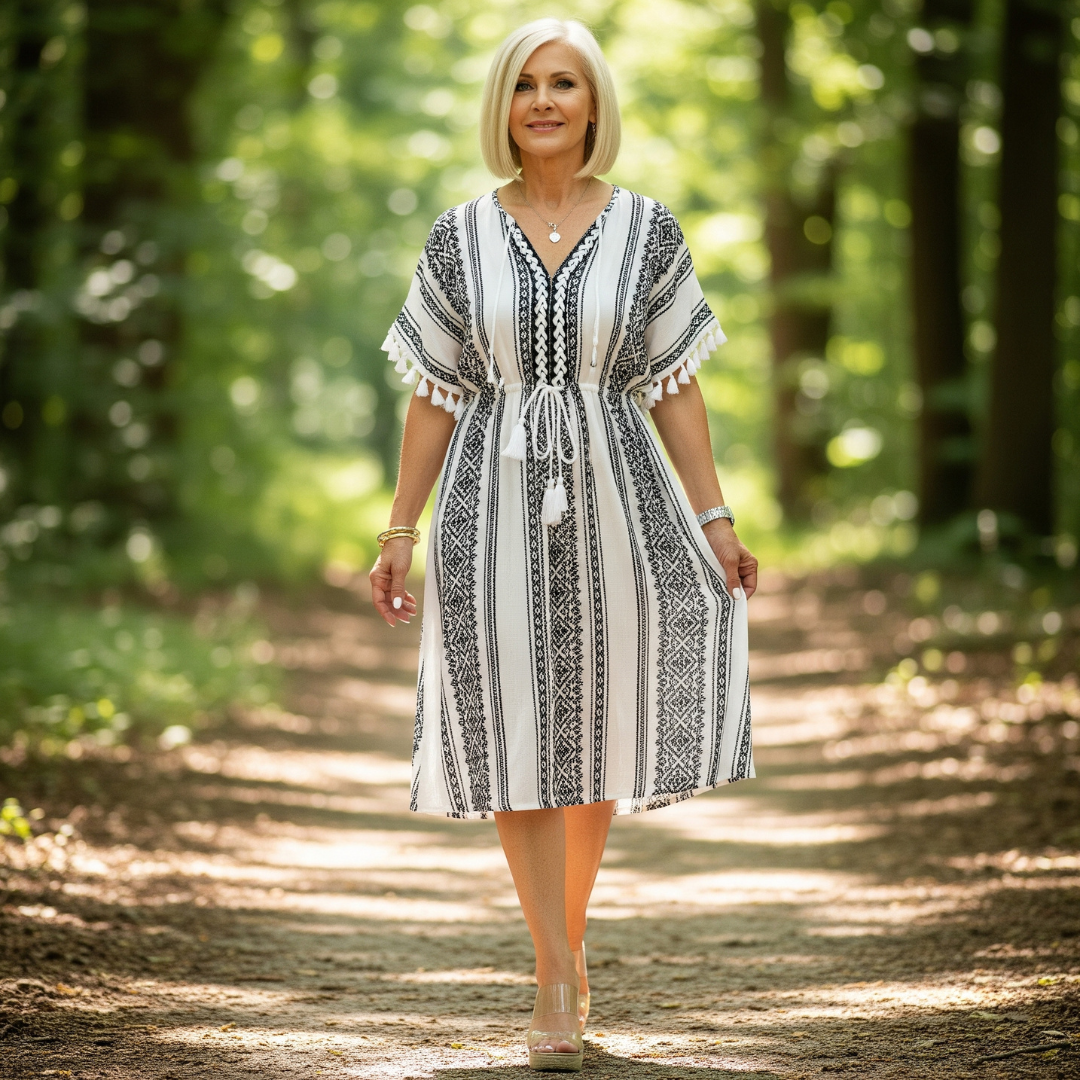 Claire™ - Vintage Bohemian Dress with Ethnic Print