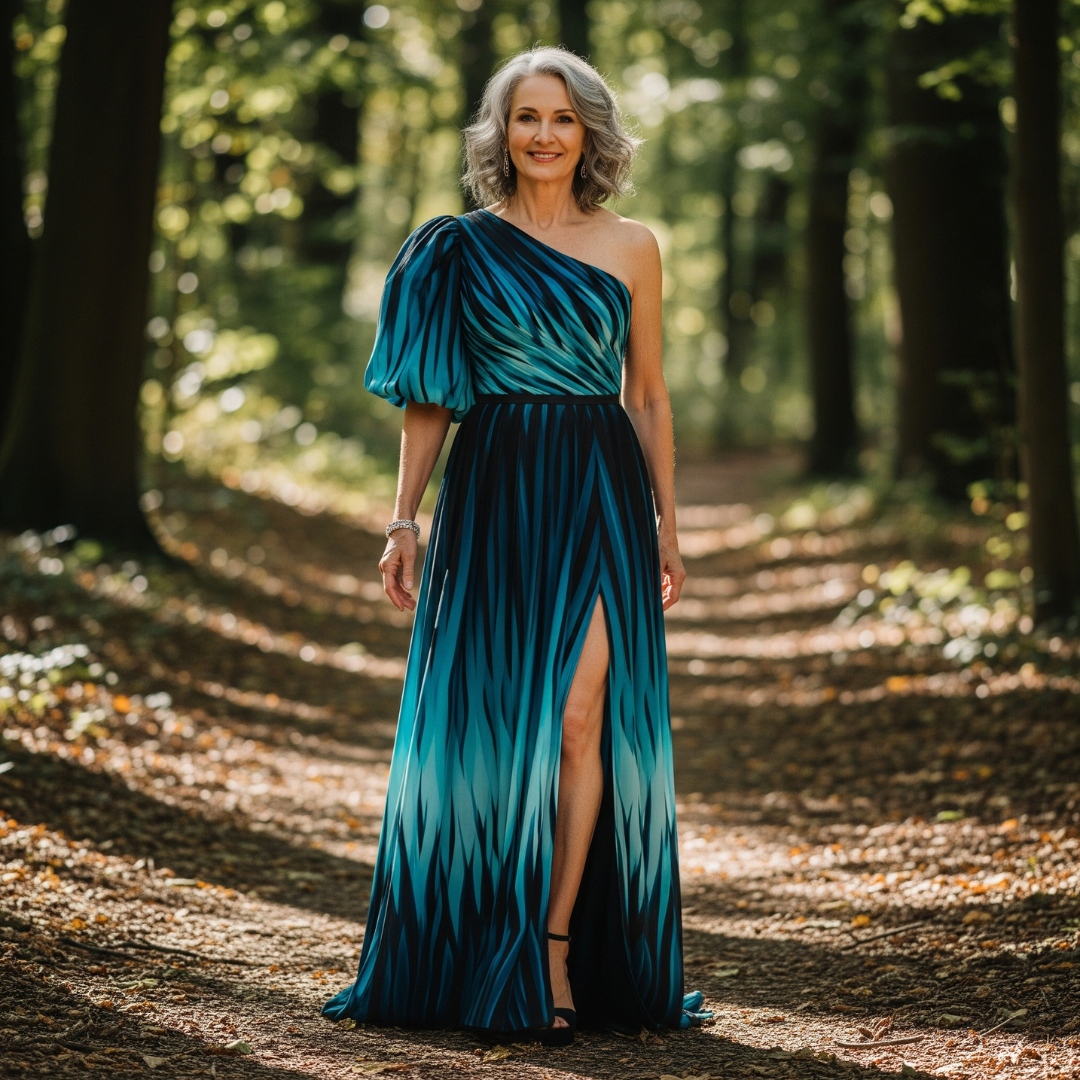 Isabella - Elegant Striped One Shoulder Maxi Dress