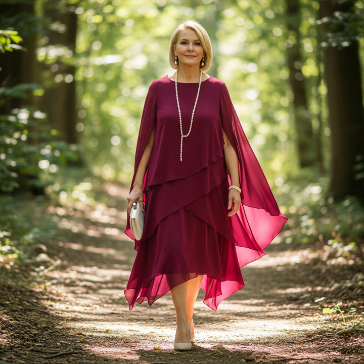 Clarisse-Layered Elegance Midi Dress