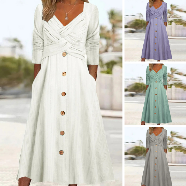The Maëlle™ Cross-Front Buttoned Midi Dress