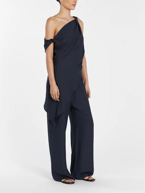 Ensemble haut et pantalon en lin mélangé à détails torsadés asymétriques