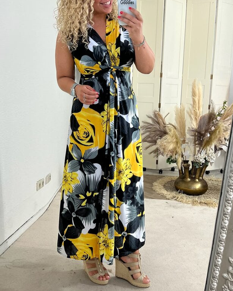 Sacha™ - Elegant Sleeveless Floral Pleated Dress