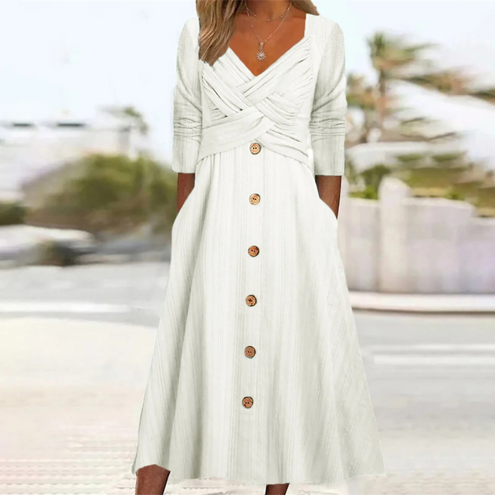 The Maëlle™ Cross-Front Buttoned Midi Dress