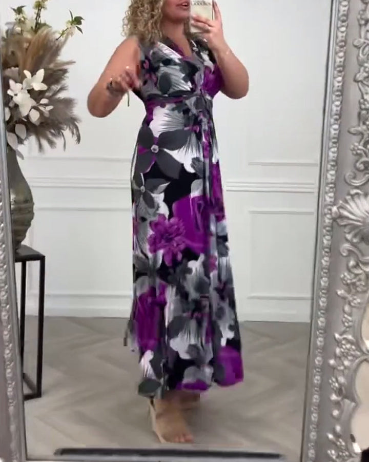 Sacha™ - Elegant Sleeveless Floral Pleated Dress