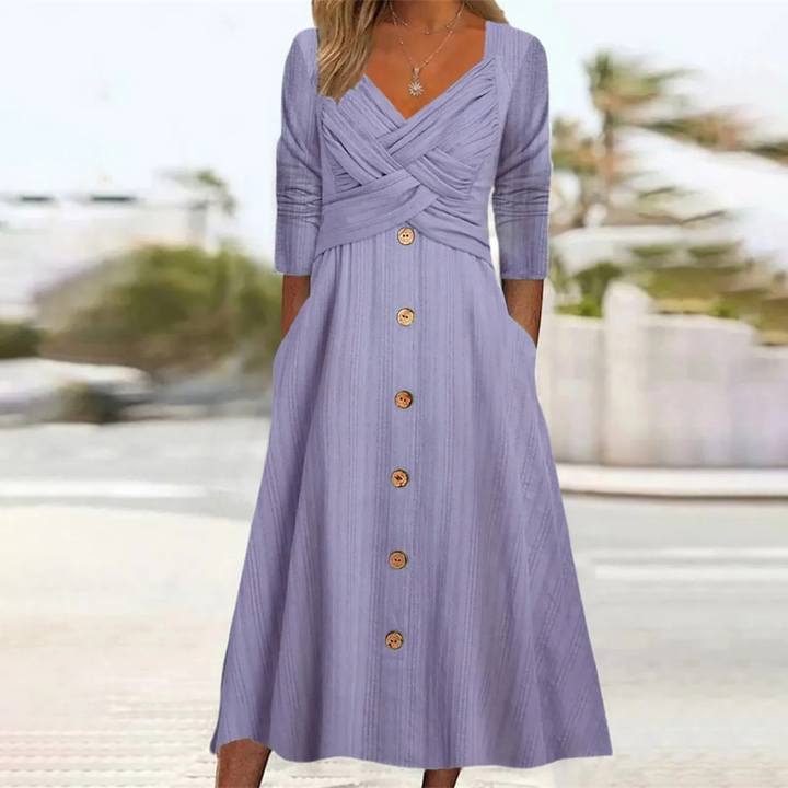 The Maëlle™ Cross-Front Buttoned Midi Dress
