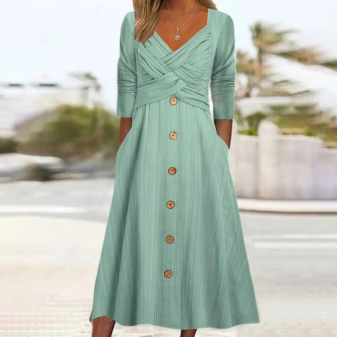 The Maëlle™ Cross-Front Buttoned Midi Dress