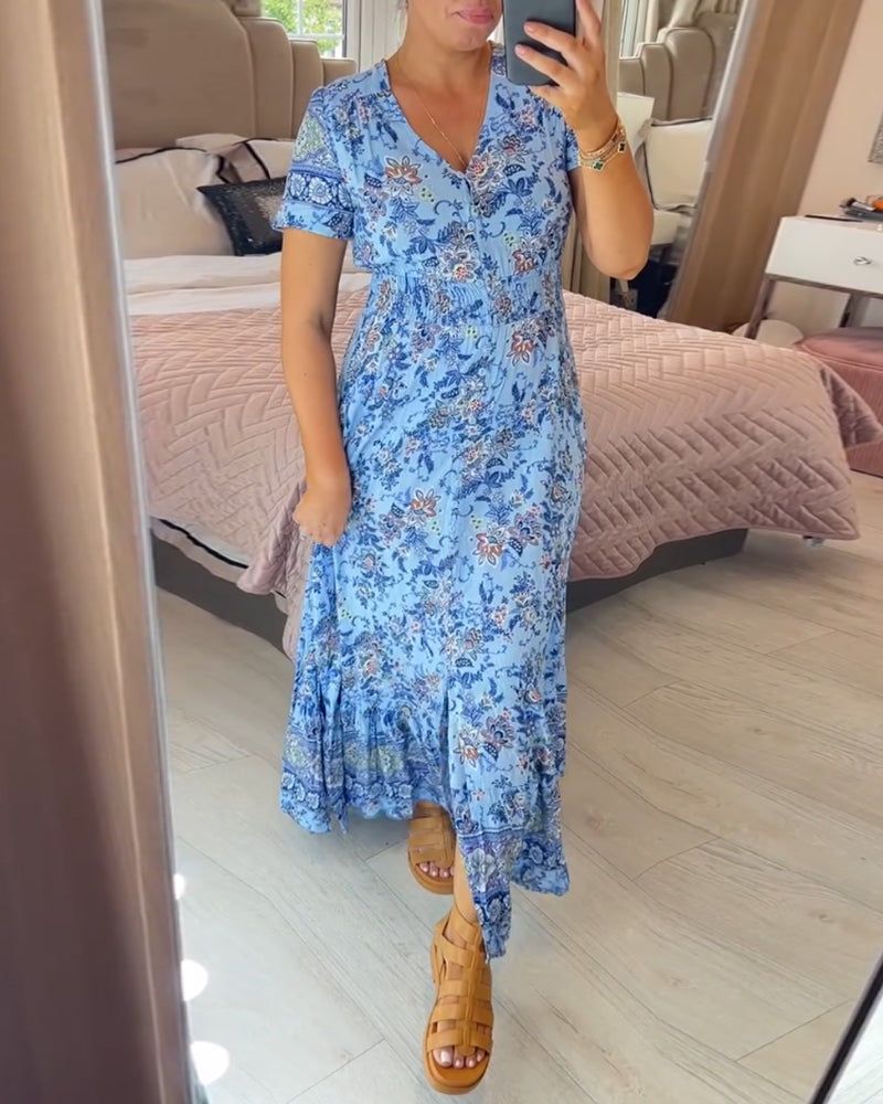 Denise™ - Floral Print Maxi Dress with V-Neck