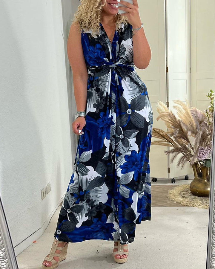 Sacha™ - Elegant Sleeveless Floral Pleated Dress