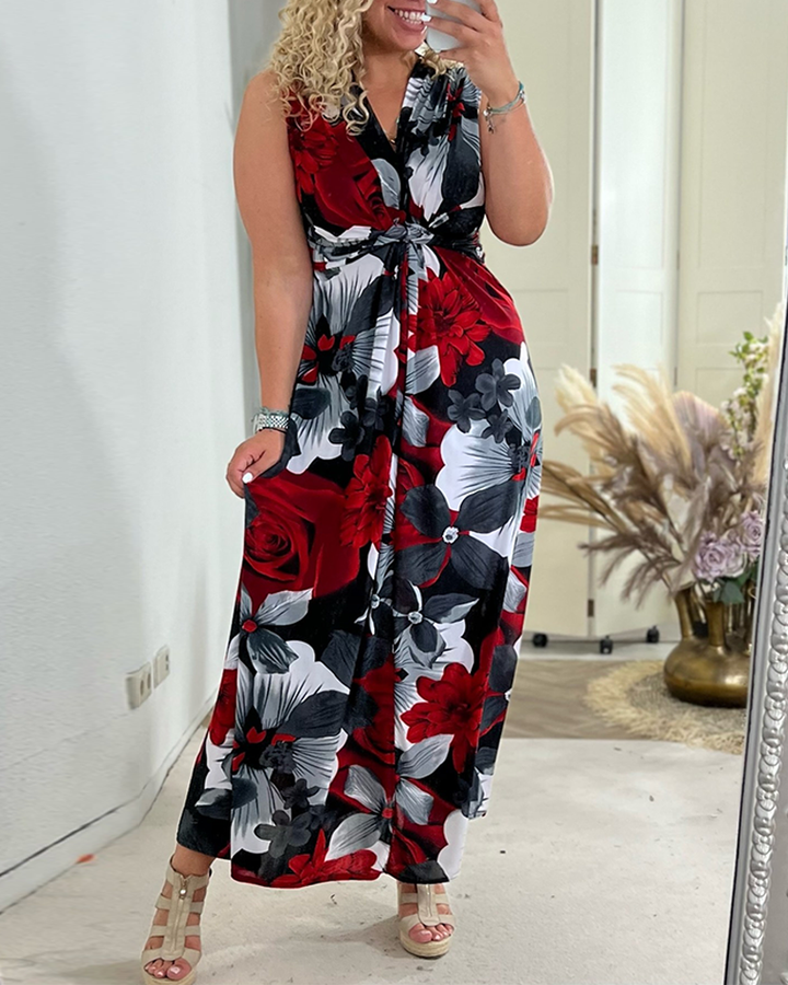Sacha™ - Elegant Sleeveless Floral Pleated Dress