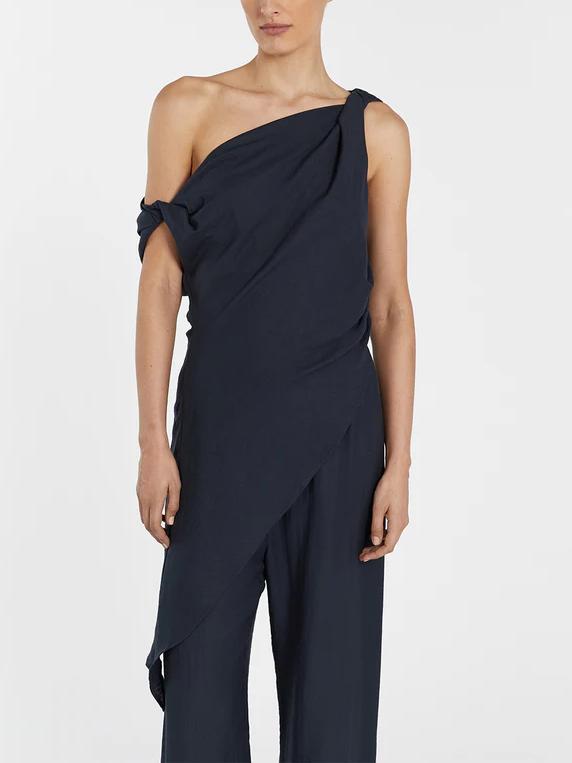 Ensemble haut et pantalon en lin mélangé à détails torsadés asymétriques