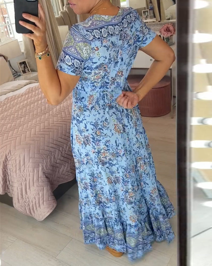 Denise™ - Floral Print Maxi Dress with V-Neck