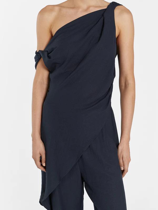 Ensemble haut et pantalon en lin mélangé à détails torsadés asymétriques