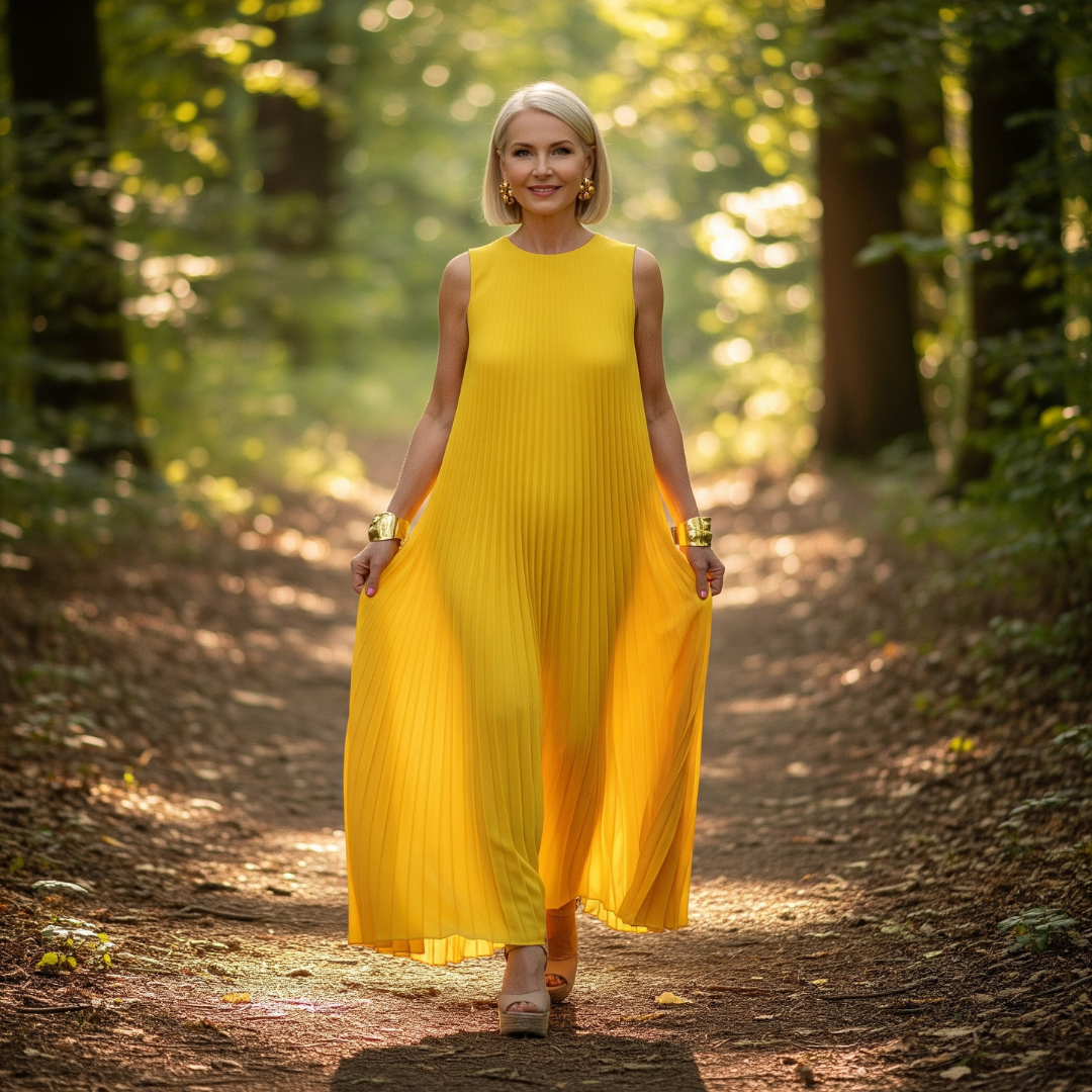 Alma™ - Pleated Dress for Women with Color Details