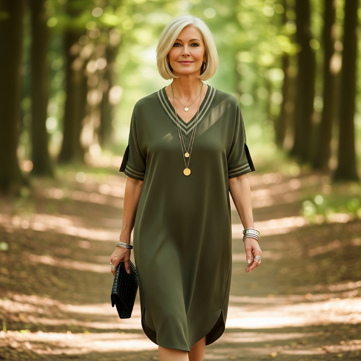 Anya-Luxe V-Neck Shift Dress