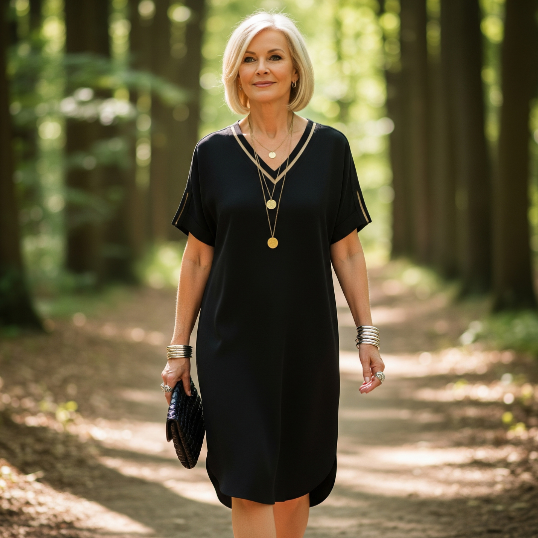 Anya-Luxe V-Neck Shift Dress