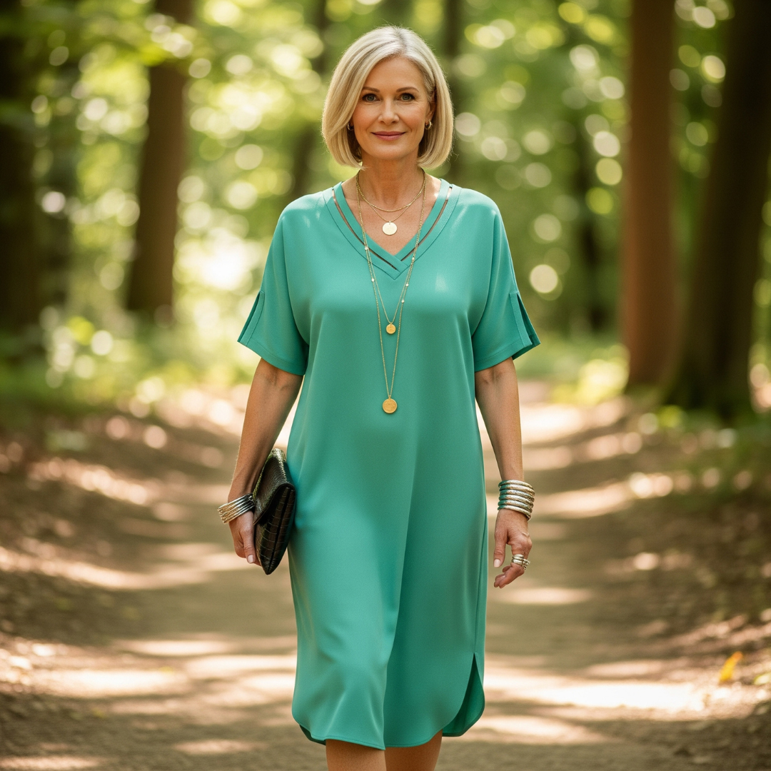 Anya-Luxe V-Neck Shift Dress