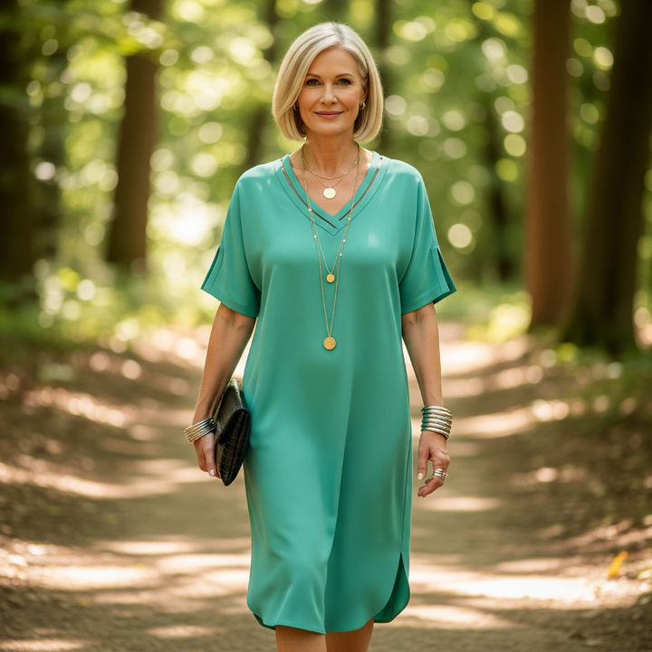 Anya-Luxe V-Neck Shift Dress