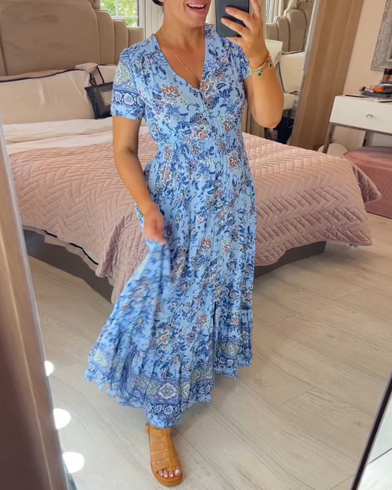Denise™ - Floral Print Maxi Dress with V-Neck