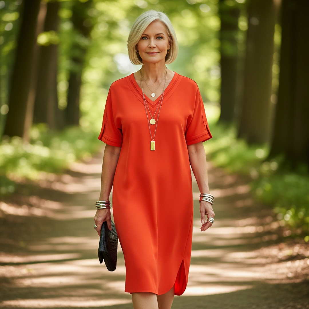 Anya-Luxe V-Neck Shift Dress