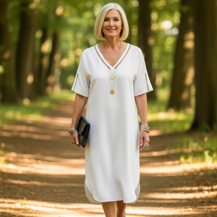 Anya-Luxe V-Neck Shift Dress