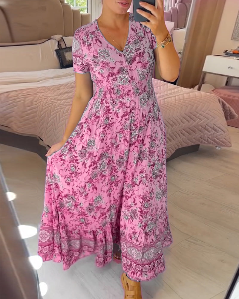 Denise™ - Floral Print Maxi Dress with V-Neck