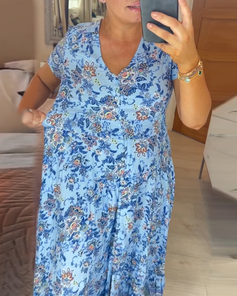 Denise™ - Floral Print Maxi Dress with V-Neck