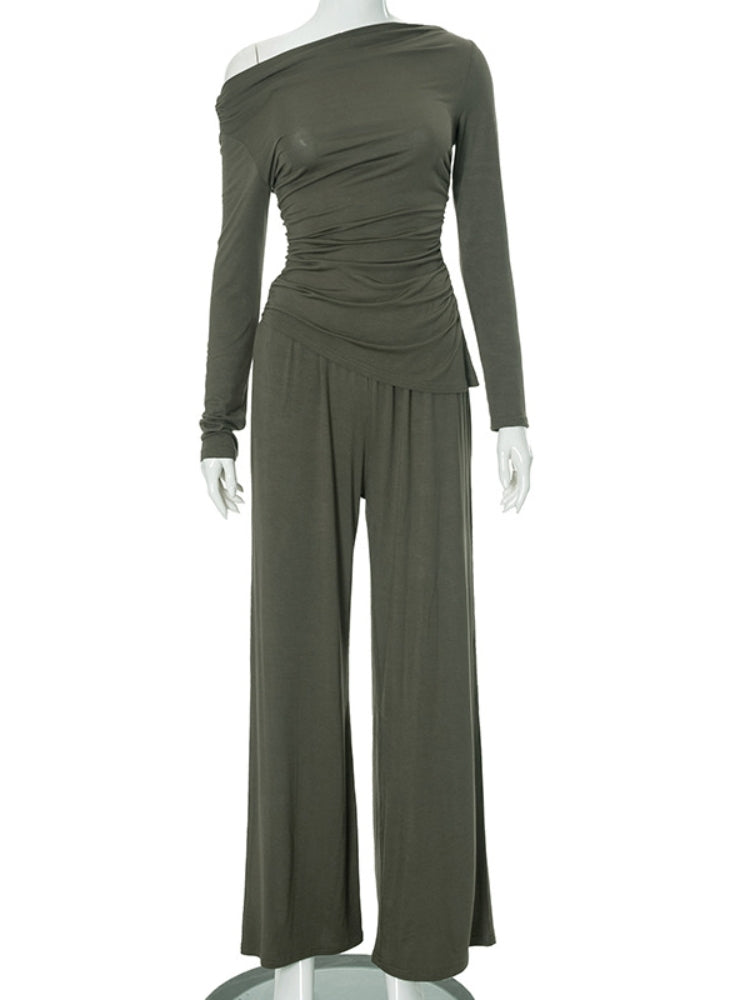 Ensemble pantalon froncé asymétrique