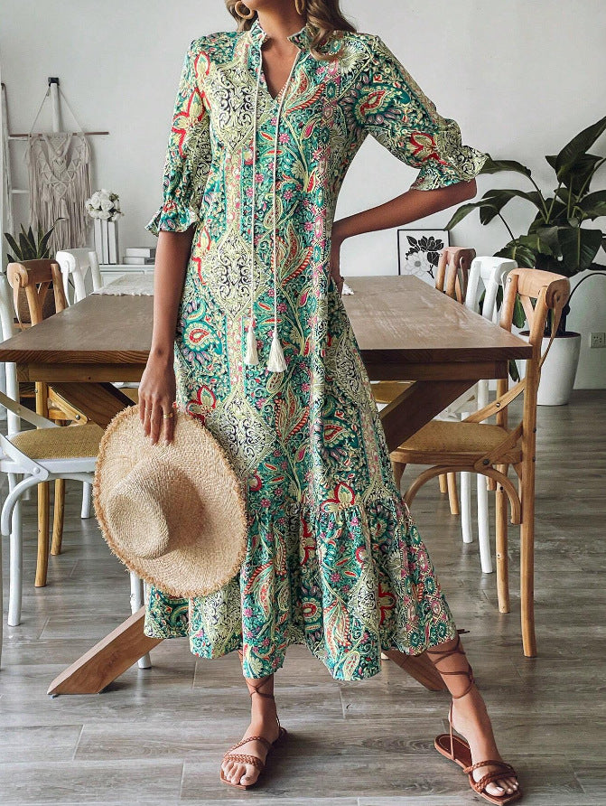 Lise™ - Elegant Boho Dress with Floral Pattern