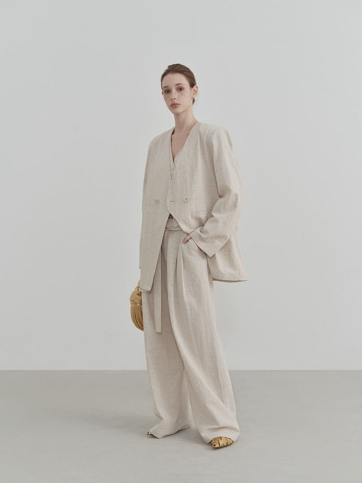 Wide-Leg Straight Linen Trousers