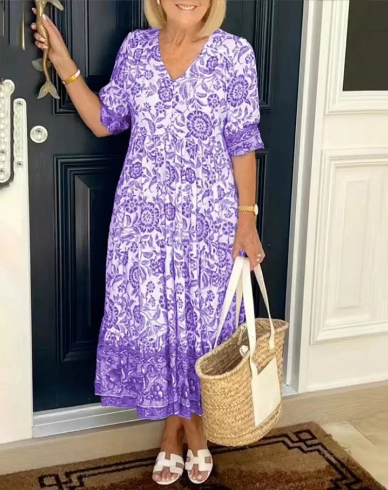 Aude™ - Robe fleurie élégante à col en V 
